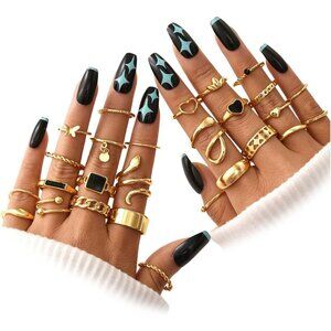 27 Pcs Gold Knuckle Rings Set for Women Stackable Boho Snake Finger Rings